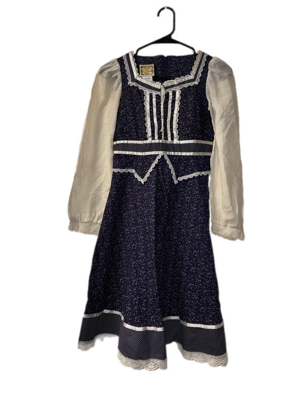 Vintage 1970’s Children’s Gunne Sax Blue & White Floral Prairie Dress size 14
